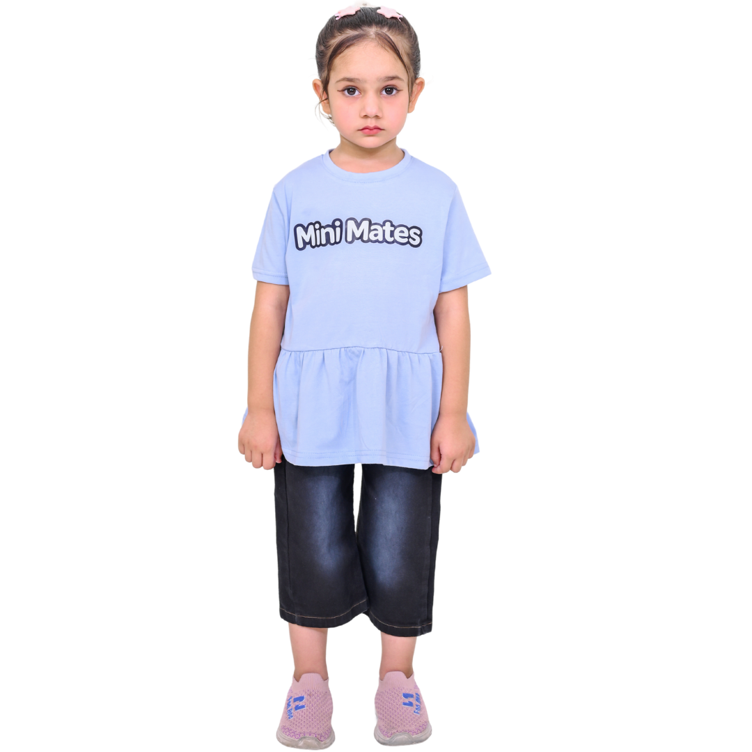 Bear Jersey Tee & Denim Shorts Pant Set