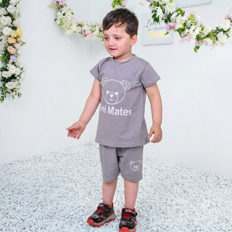 Mini Mates Kids 2-Piece Grey T-Shirt & Shorts Set