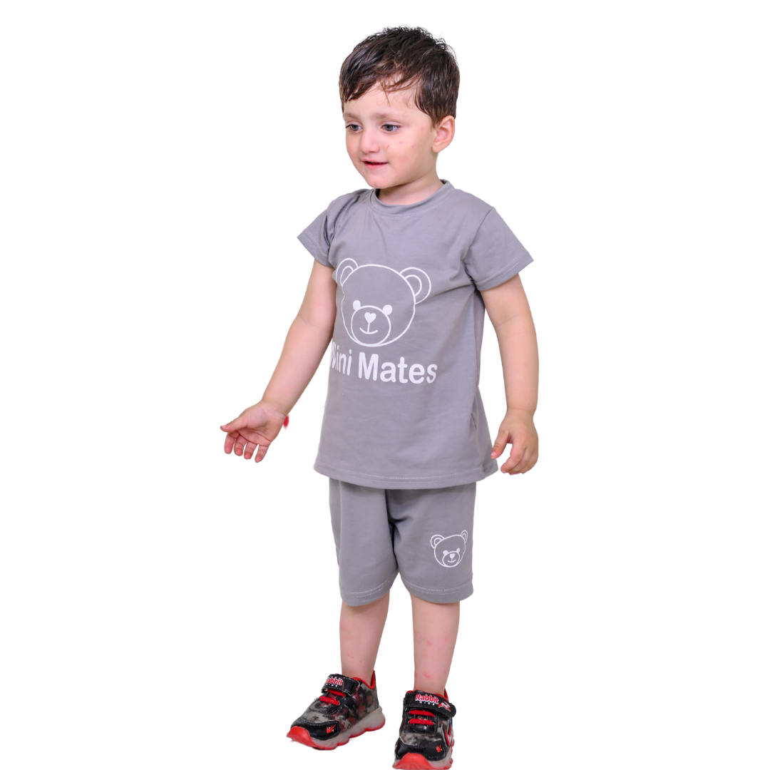 Mini Mates Kids 2-Piece Grey T-Shirt & Shorts Set