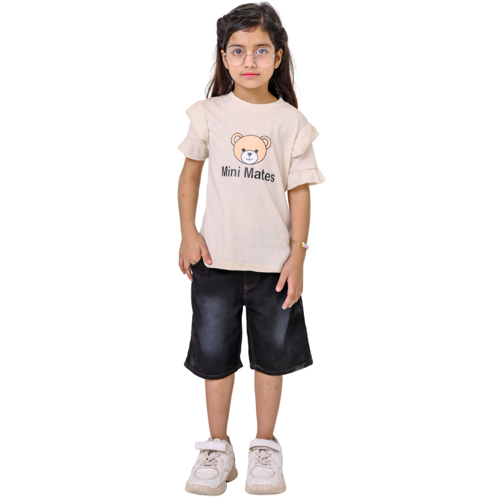 Girls Premium & 100% Cotton T-Shirt & Soft Denim Shorts