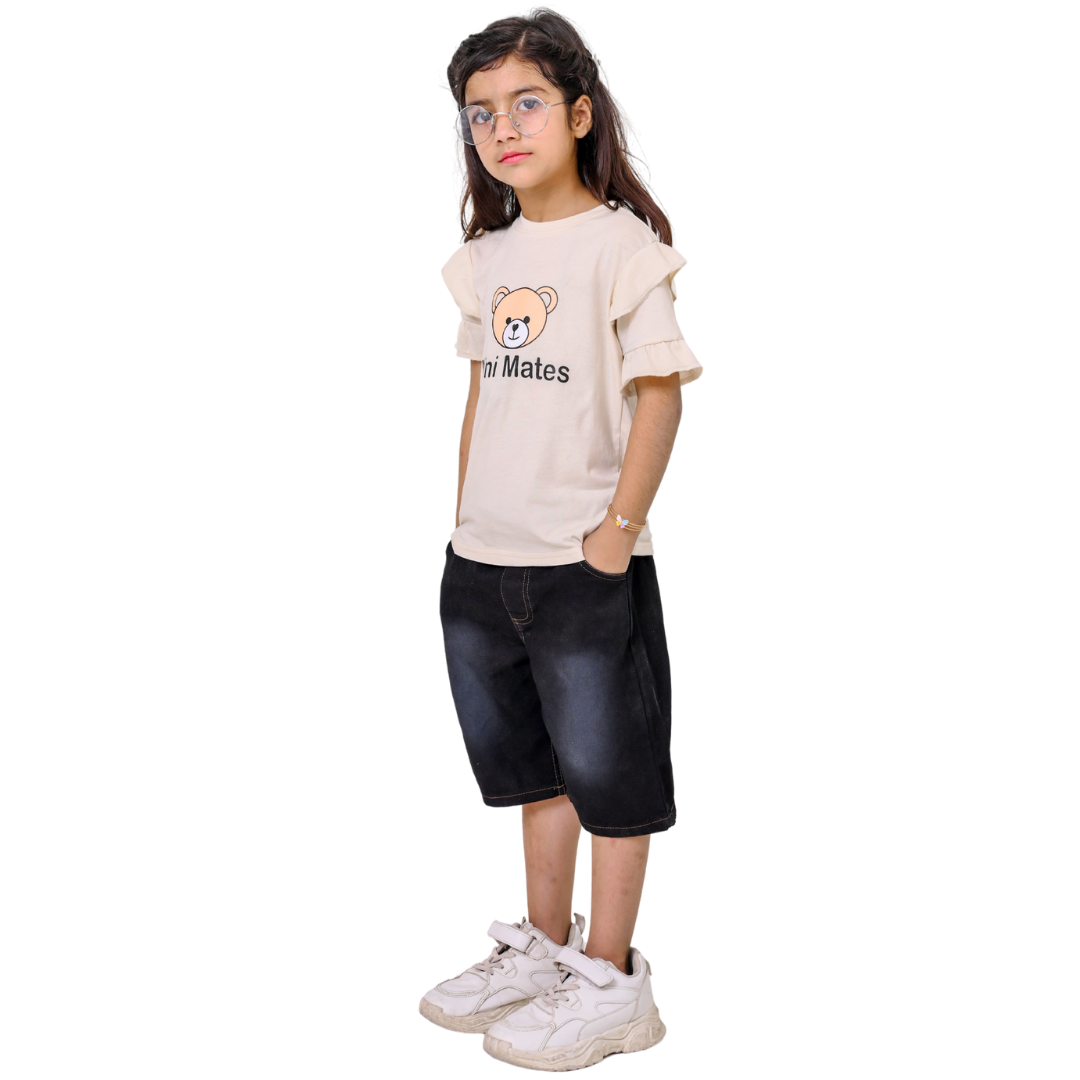 Girls Premium & 100% Cotton T-Shirt & Soft Denim Shorts