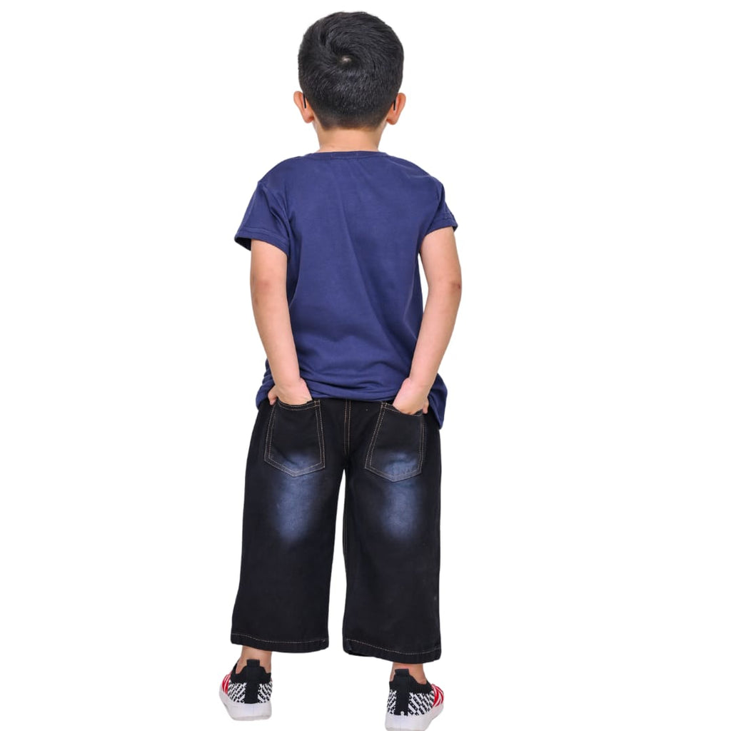 The Classic Navy Printed T-Shirt & Denim Pants Set