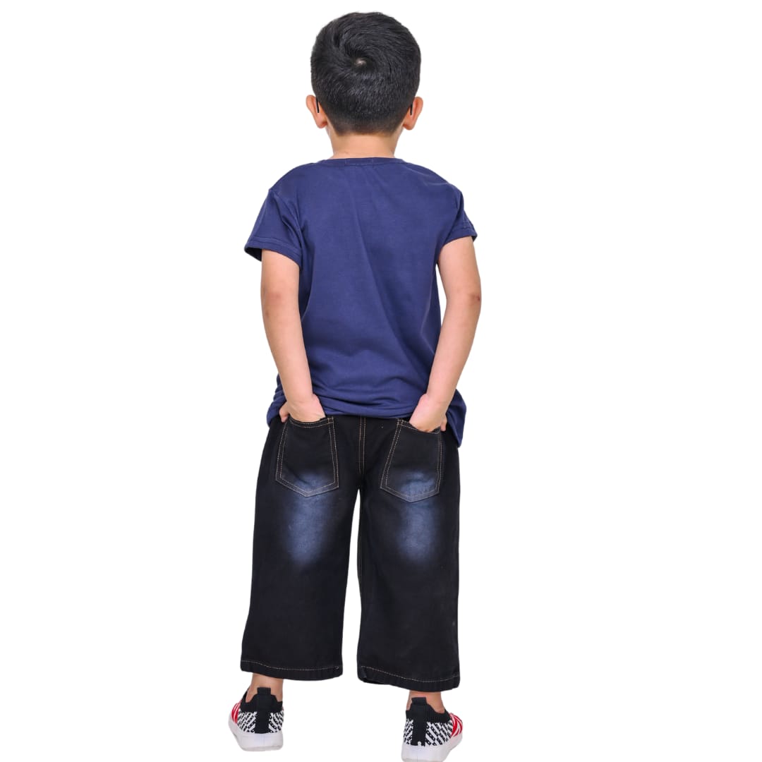 The Classic Navy Printed T-Shirt & Denim Pants Set
