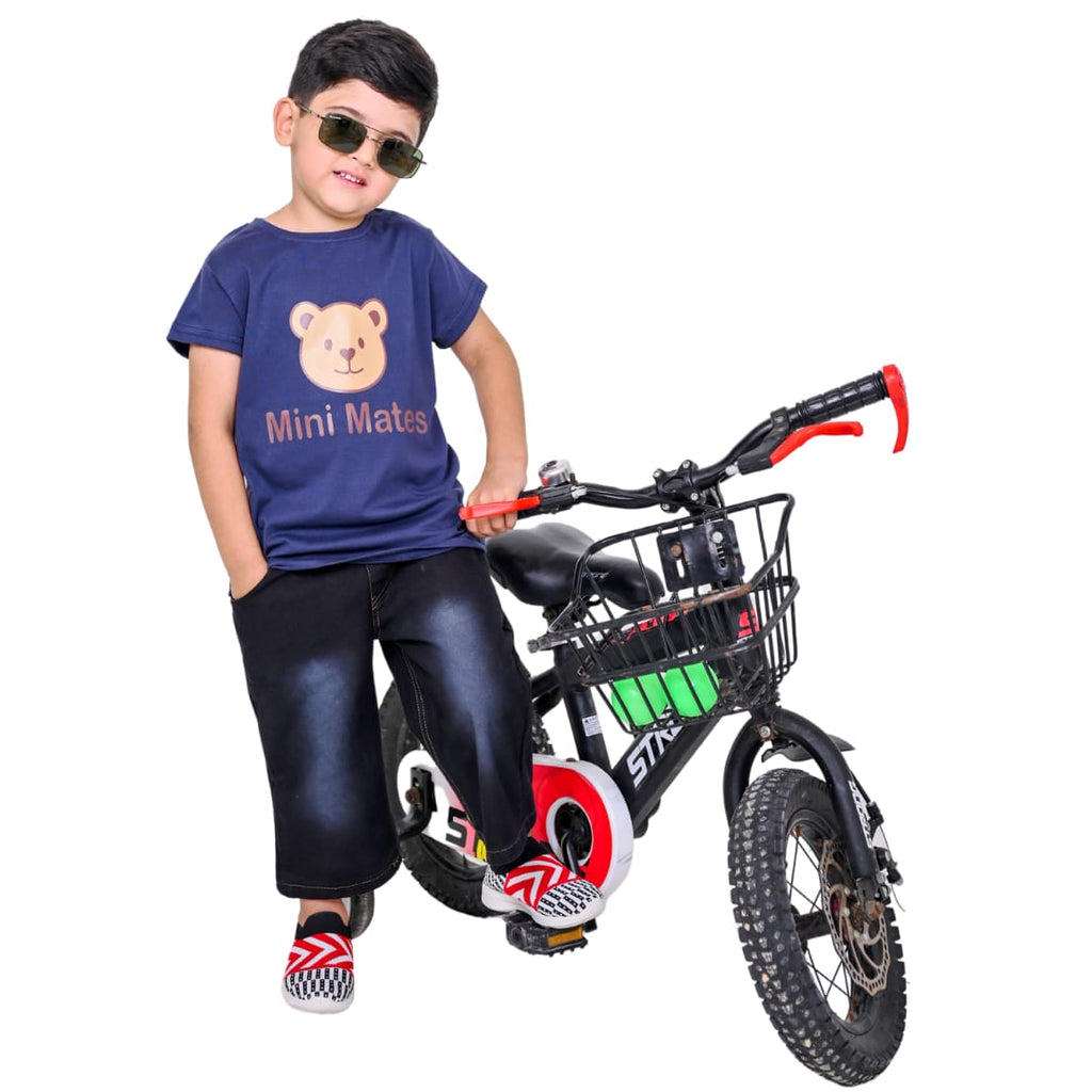 The Classic Navy Printed T-Shirt & Denim Pants Set