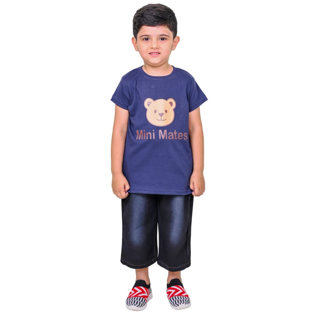The Classic Navy Printed T-Shirt & Denim Pants Set