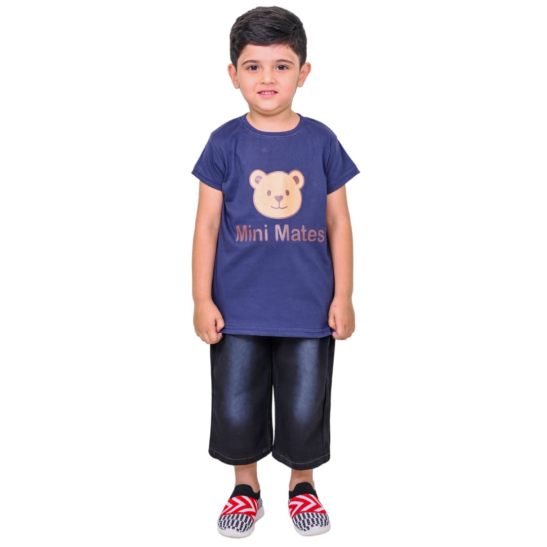 The Classic Navy Printed T-Shirt & Denim Pants Set