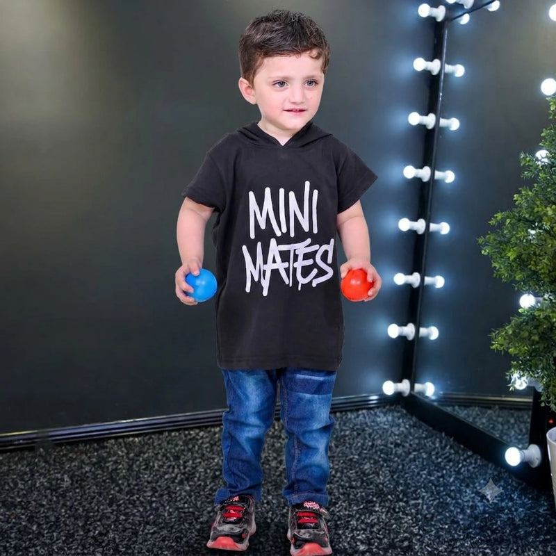 Mini Mates Boys' Short Sleeve Hoodie and Denim Jeans Set
